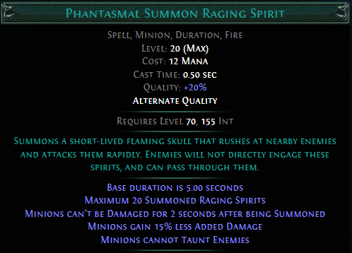 Phantasmal Summon Raging Spirit PoE