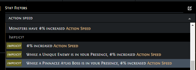 PoE Action Speed Implicit Mods