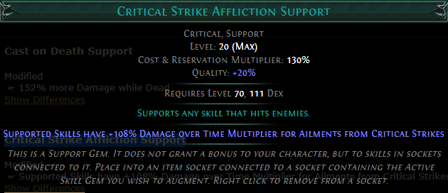 PoE Critical Strike Affliction Support 3.19