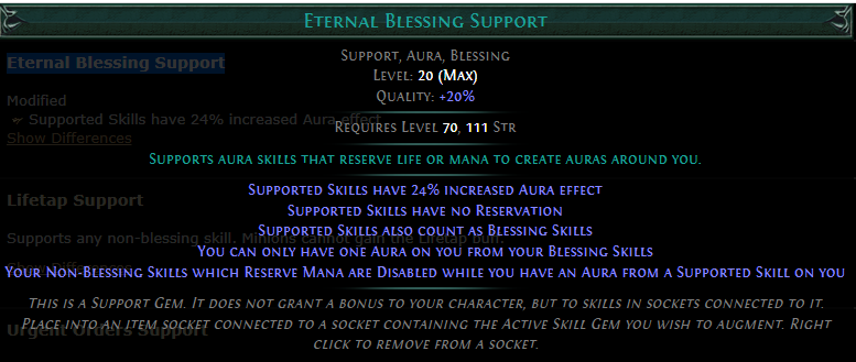 PoE Eternal Blessing Support 3.19