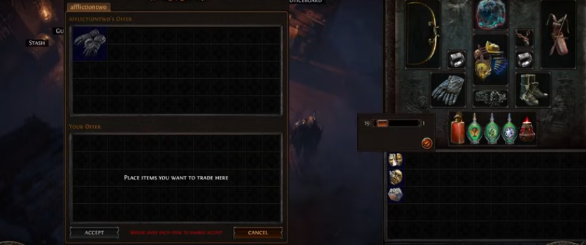 PoE split currency stacks while trading