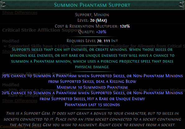 PoE Summon Phantasm Support 3.19