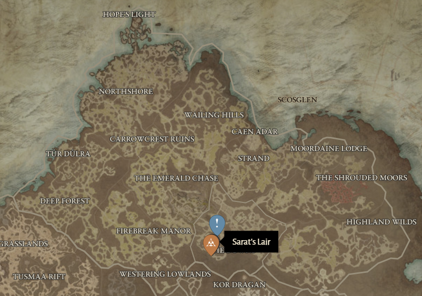 Sarat's Lair Diablo 4 Location