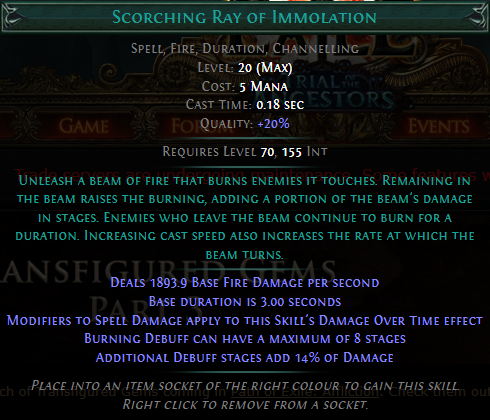 PoE Scorching Ray of Immolation
