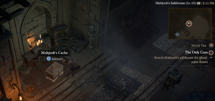 Search Mahjoob's safehouse for Ghost Palm Flower - Diablo 4