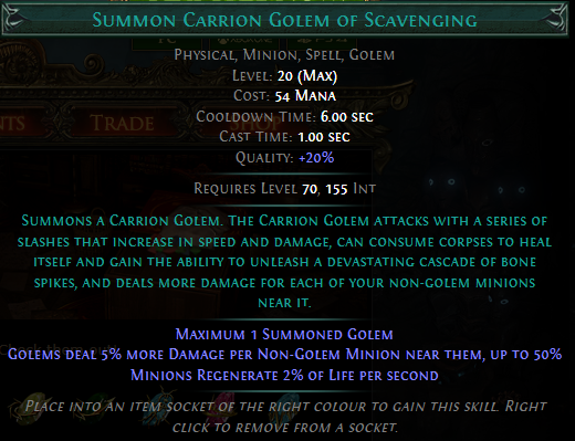 PoE Summon Carrion Golem of Scavenging