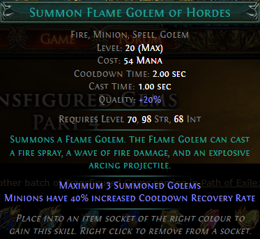 PoE Summon Flame Golem of Hordes