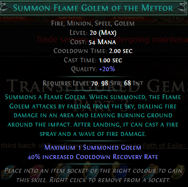 PoE Summon Flame Golem of the Meteor