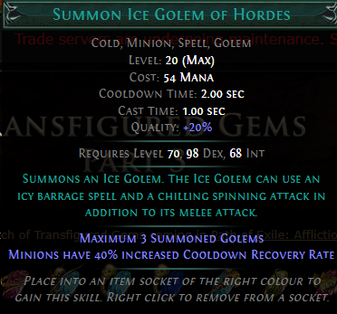 PoE Summon Ice Golem of Hordes