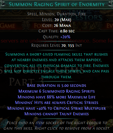 PoE Summon Raging Spirit of Enormity