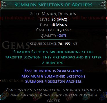 PoE Summon Skeletons of Archers