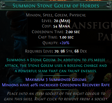 PoE Summon Stone Golem of Hordes
