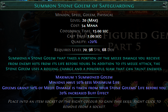PoE Summon Stone Golem of Safeguarding