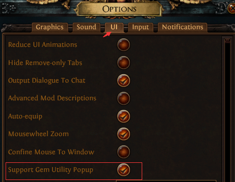 Support Gem Utility Popup