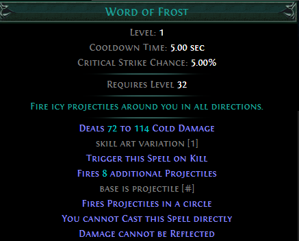Trigger Word of Frost on Kill PoE