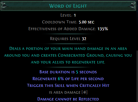 Trigger Word of Light when you take a Critical Strike PoE