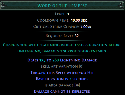 Trigger Word of the Tempest on Hit PoE