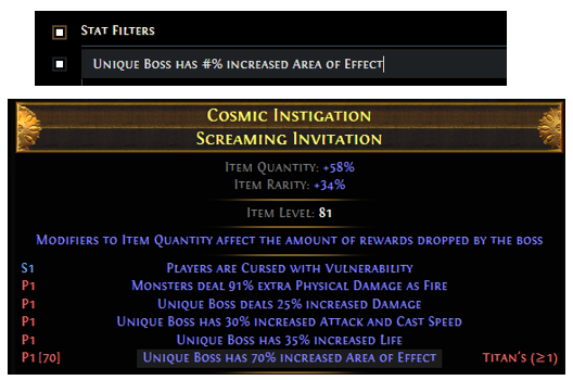 Unique Boss has 70% increased Area of Effect