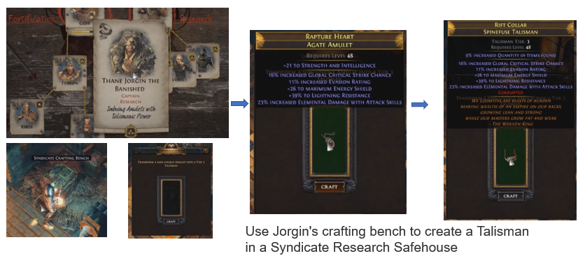 Use Jorgin's crafting bench to create a Talisman