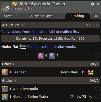 White Byregotia crafting recipes