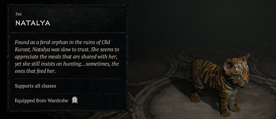 Diablo 4 How to get Natalya, Tiger Pet