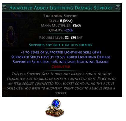 PoE Lightning Skills Gems & Awakened Added Lightning Damage 