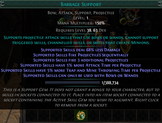 PoE Barrage Support Gem