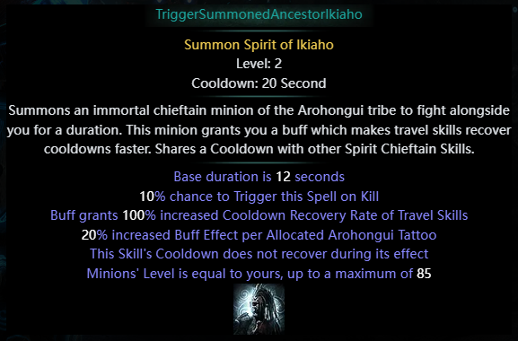 chance to Trigger Summon Spirit of Ikiaho on Kill