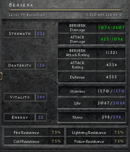 D2R Berserk Attribute Build