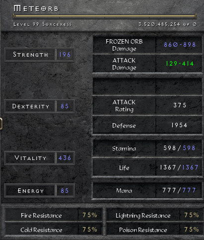 D2R Frozen Orb Attribute Build