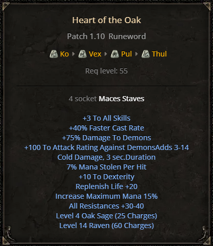 D2R Heart of the Oak Runeword