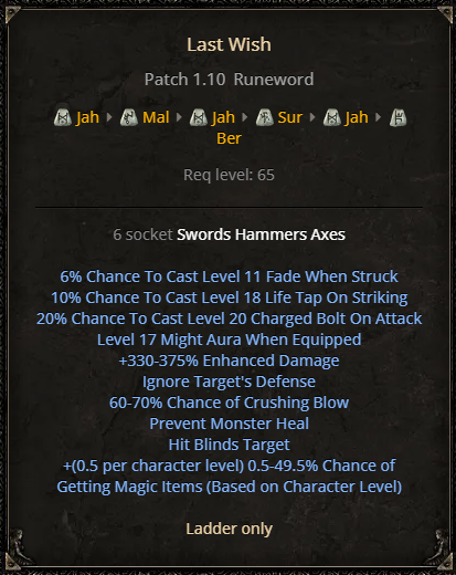 D2R Last Wish Runeword