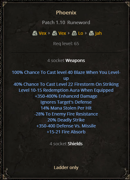 D2R Phoenix Runeword