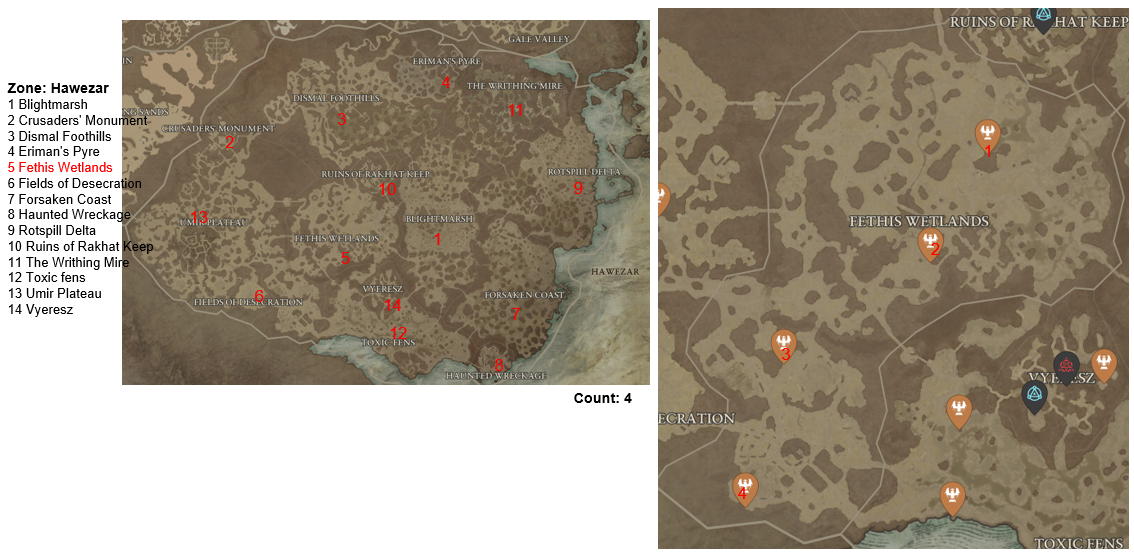 Diablo 4 Fethis Wetlands Altars of Lilith Location