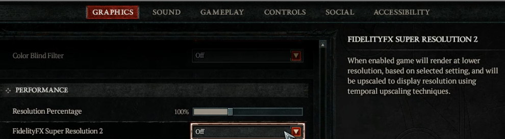 Diablo 4 FidelityFX Super Resolution 2
