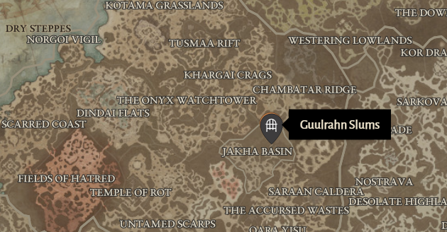 Diablo 4 Guulrahn Slums dungeon Location