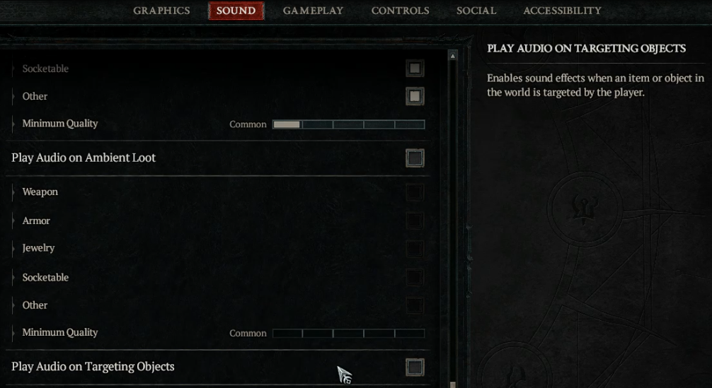 Diablo 4 Play Audio on Targeting Objects