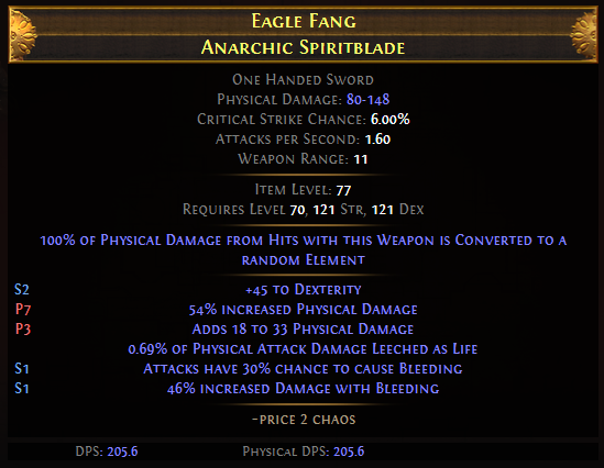 Eagle Fang Anarchic Spiritblade