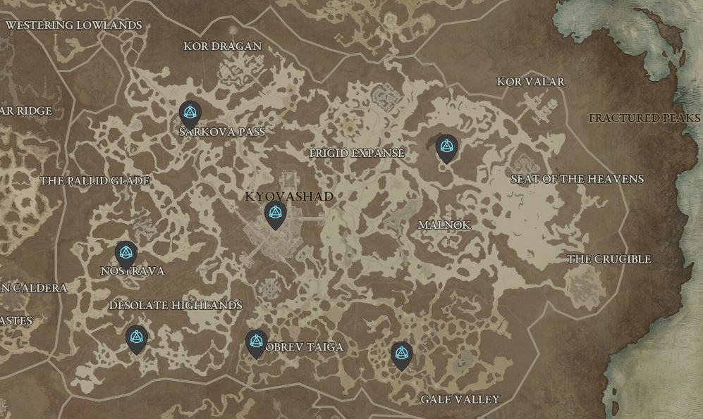 Diablo 4 Fractured Peaks Waypoints