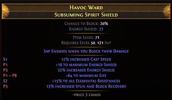 Subsuming Spirit Shield Experimented Base Types PoE