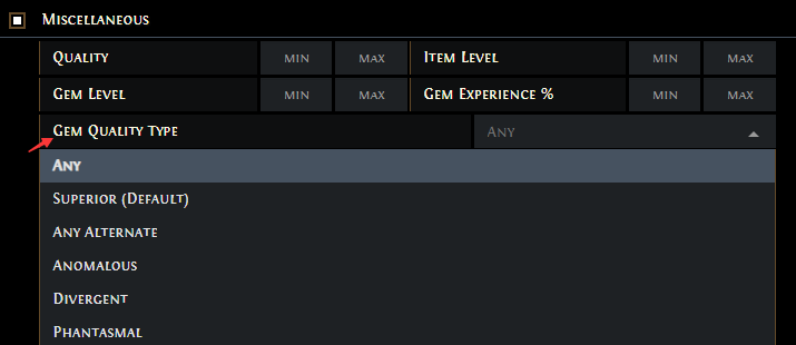 How to search Alternate Quality Gems