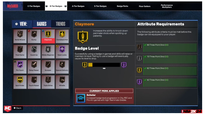 NBA 2K24 Badge Level Progression