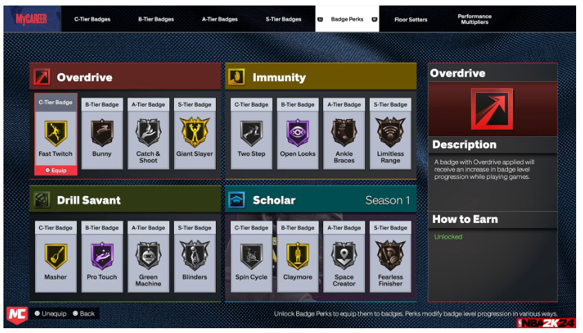 NBA 2K24 Badge Level Progression