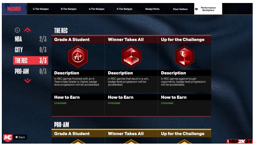 NBA 2K24 Badge Level Progression