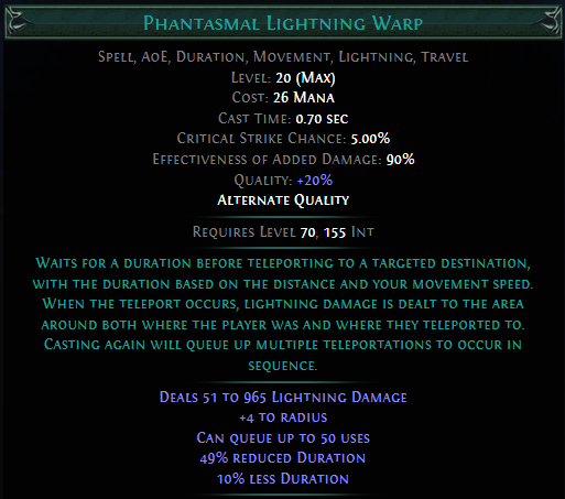 Phantasmal Lightning Warp PoE 