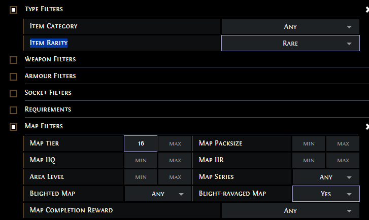 PoE Complete a Rare Tier 16 Blight-Ravaged Map with at least 5 Modifiers 
