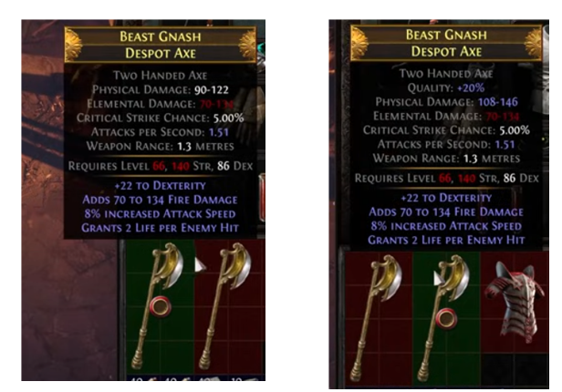 PoE Item quality on Armour and Weapons 3.25