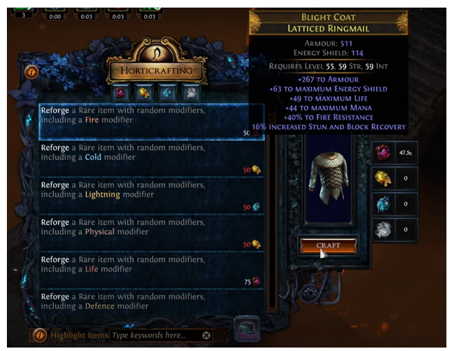 PoE Show Horticrafting Station Craft Mods