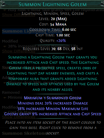 PoE Summon Lightning Golem 3.19