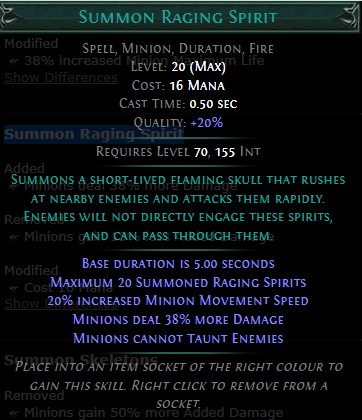 PoE Summon Raging Spirit 3.19